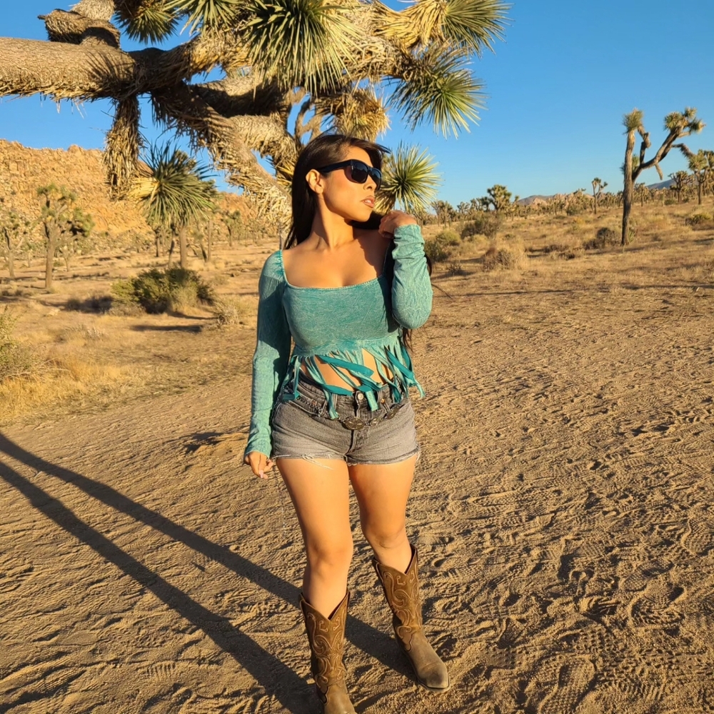 Turquoise Western Fringe Top